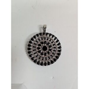 Stunning Roman  Pendant Silver Tone Black Rhinestone Beads 2 1/2" Long